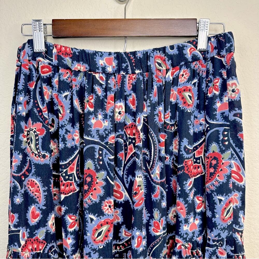 NWT BA&SH Bohemian Niels Gathered Paisley-Print Crepe Blue Midi Skirt Size L - Picture 6 of 13